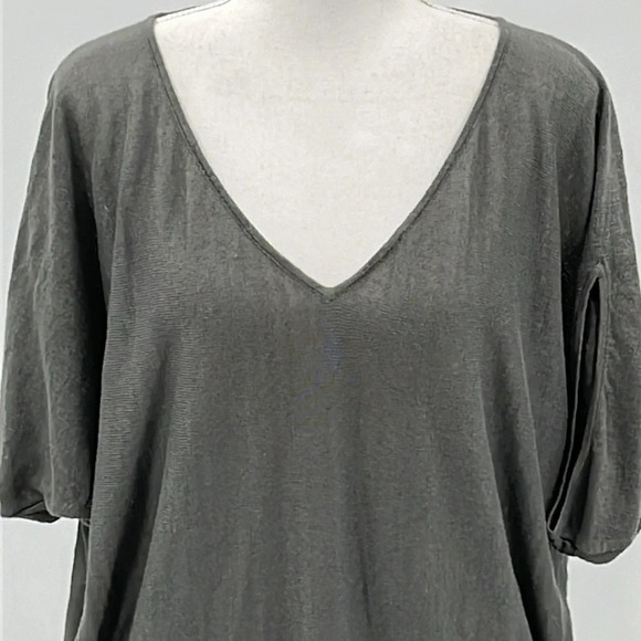 Lafayette 148 100% Linen Batwing V Neck Sweater in Gray - Size Medium - Picture 2 of 6